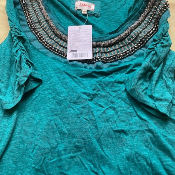 Anthropologie Deletta | Embellished Scoop Neck Top | Teal | NWT - Picture 2 of 4